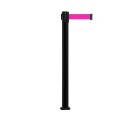 Stanchion Belt Barrier Fixed Base Black Post 9ft.Fl. Pink Belt